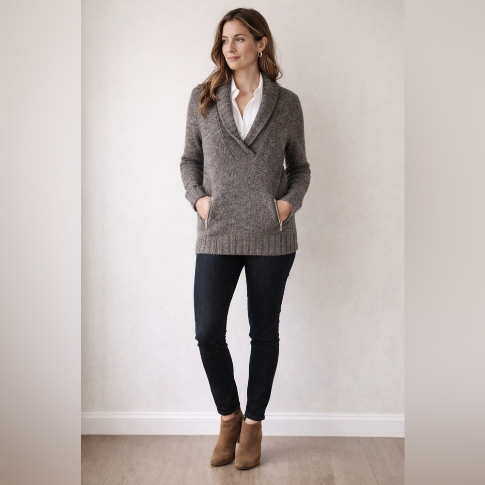 J.Crew Shawl Neck Gray Wool Mohair Blend Zipper Sweater – Women’s Sz L